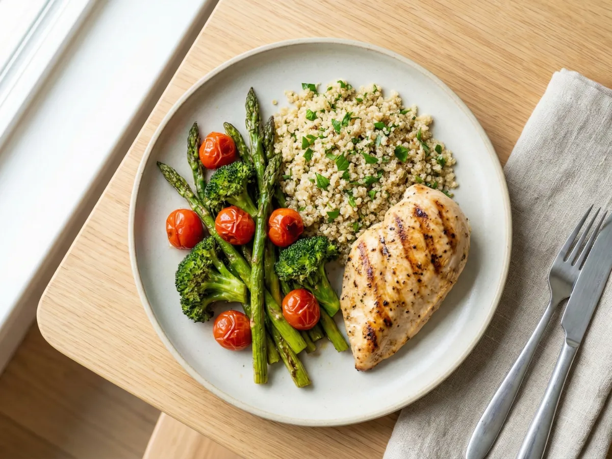 Balanced meal showing calorie-controlled portions for weight loss