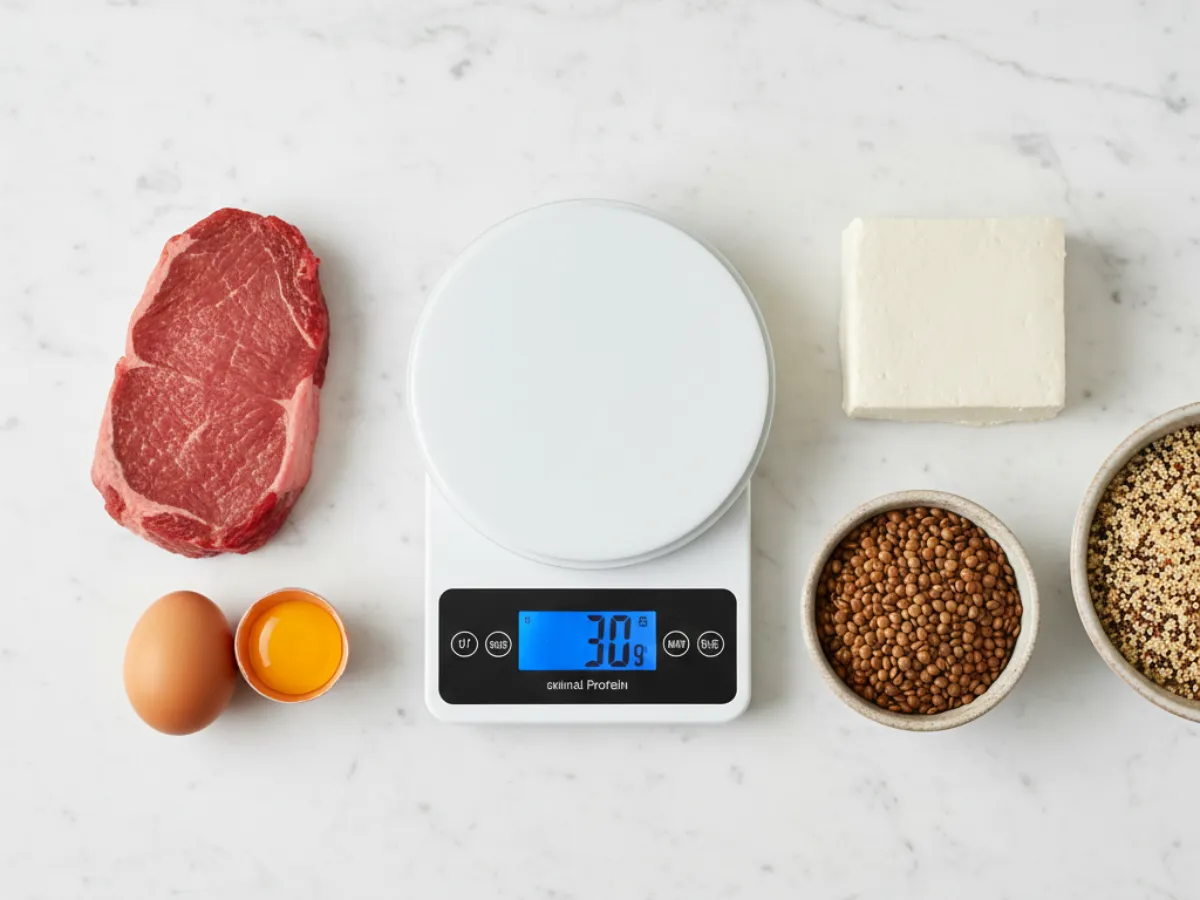 Comparison of animal and plant protein sources with a food scale.