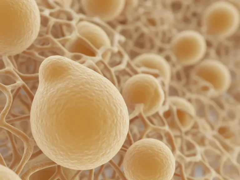 Close-up visualization of fat cells shrinking during fat loss.