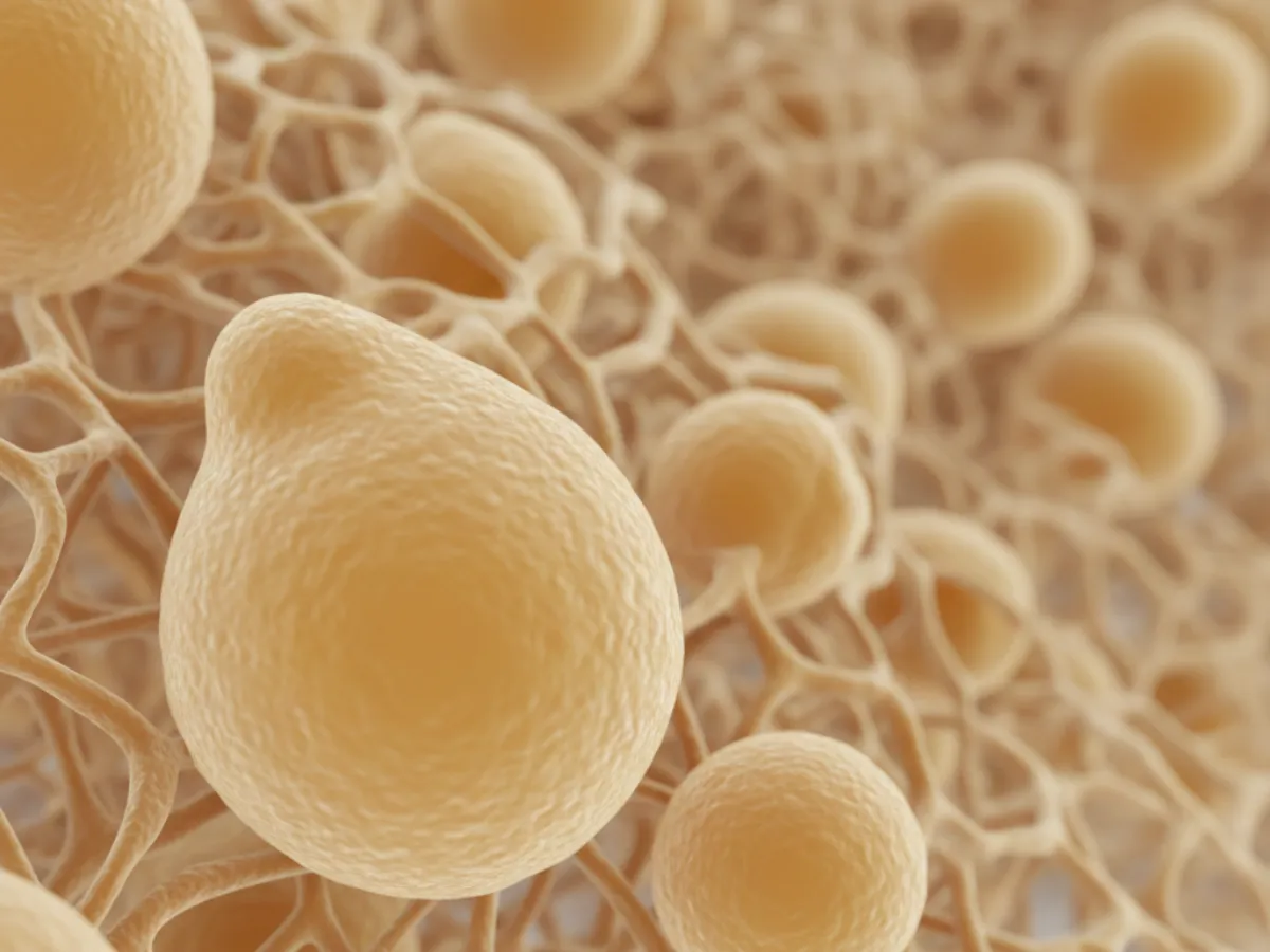 Close-up visualization of fat cells shrinking during fat loss.