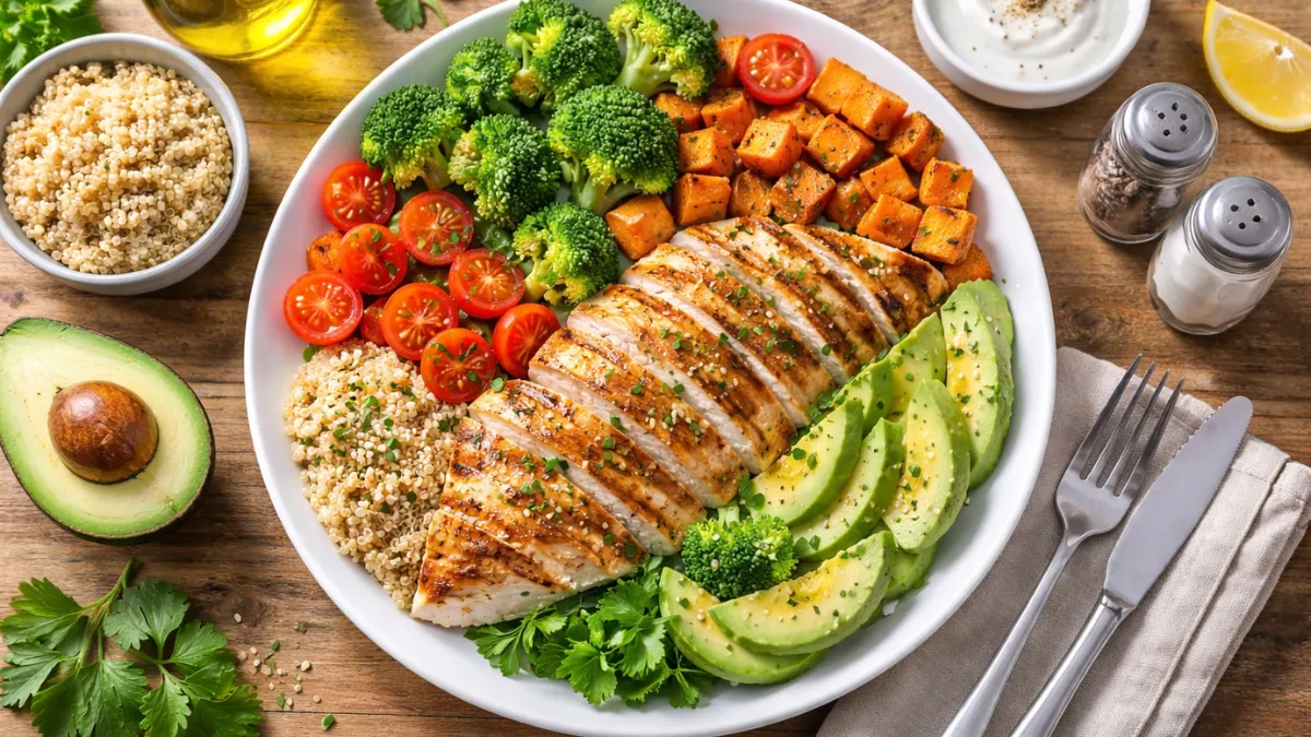 High protein meal supporting body recomposition with adequate macronutrients for muscle growth