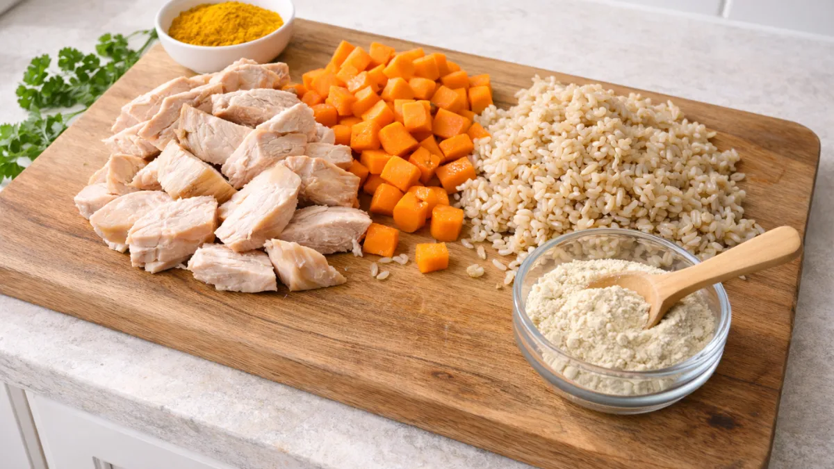 Fresh ingredients for vet-approved homemade dog food recipe